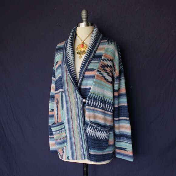 RALPH LAUREN POLO wrap serape blanket Aztec southwestern Cardigan Sweater RRL M - Picture 2 of 10